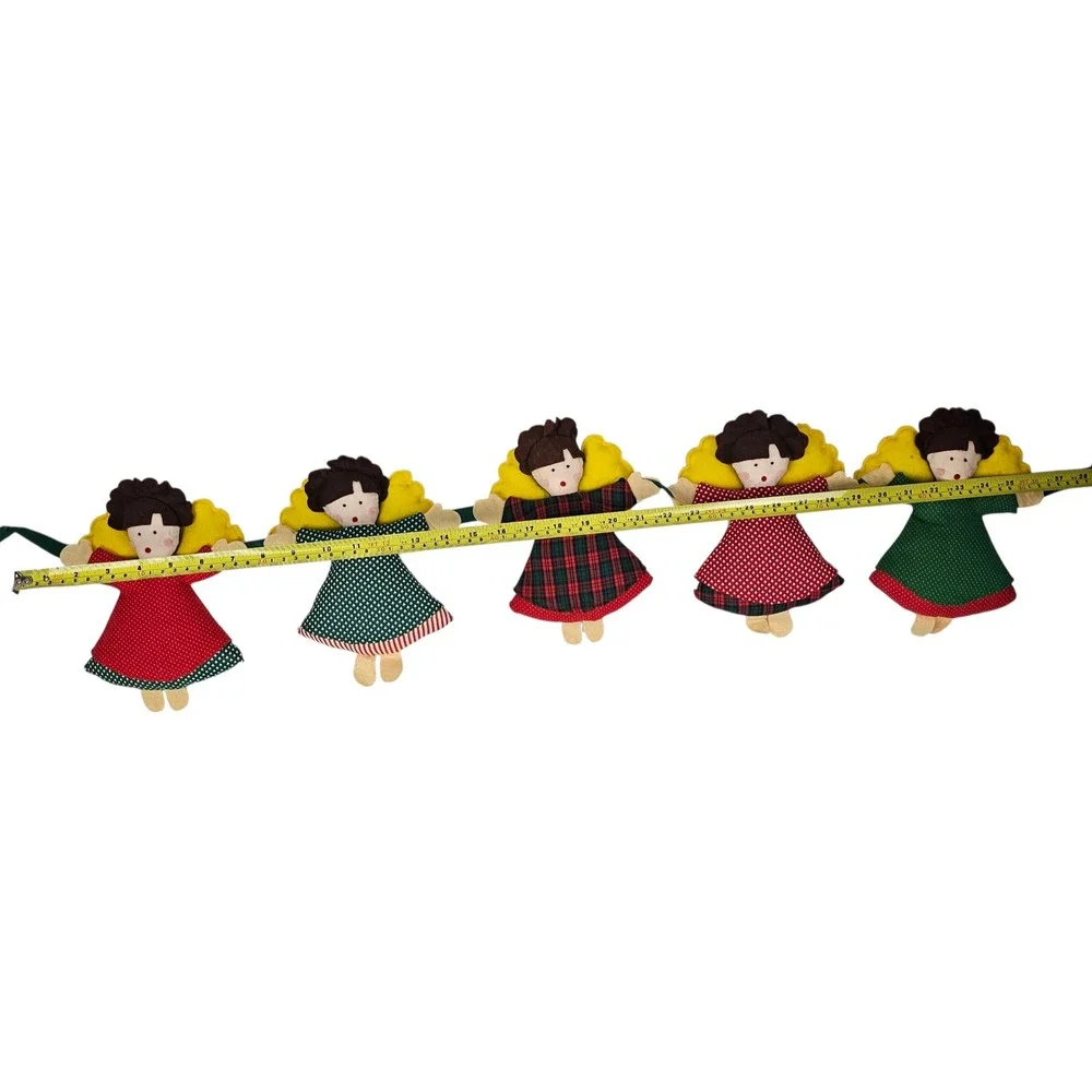 Vintage Style Fabric Angel Christmas Garland Set of 2 Red‎ Green Plaid Folk Art